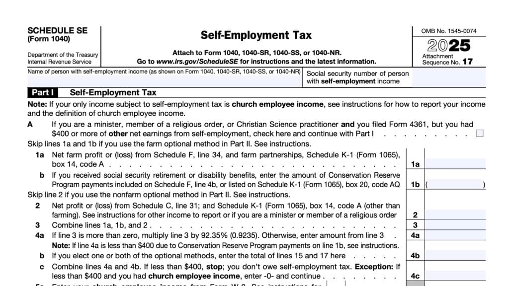 IRS Form 1040, Schedule SE, Self-Employment Tax