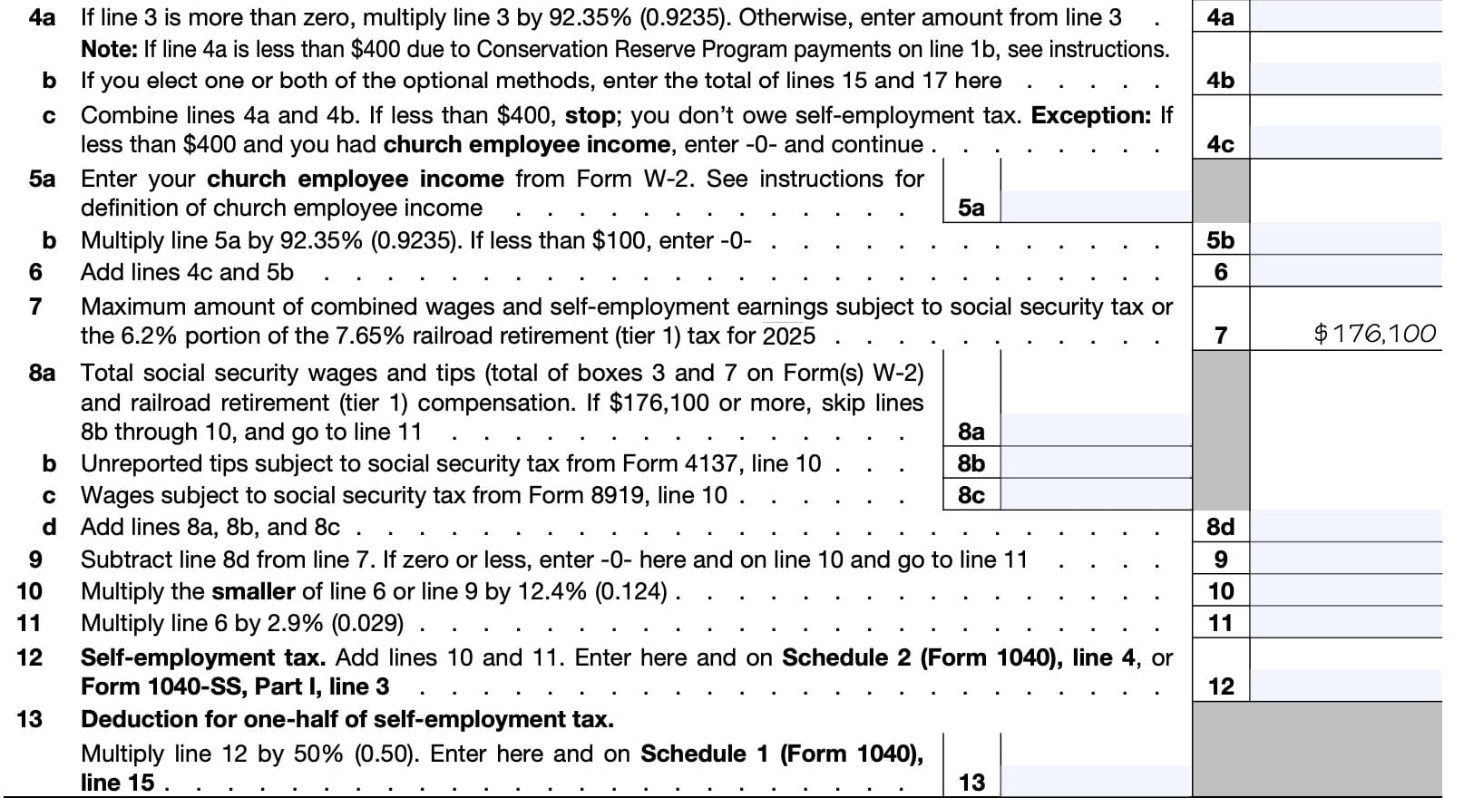 Schedule SE, line 4 through line 13