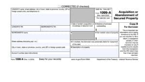 irs form 1099-a, acquisition or abandonment of secured property