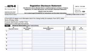 irs form 8275-r, regulatory disclosure statement