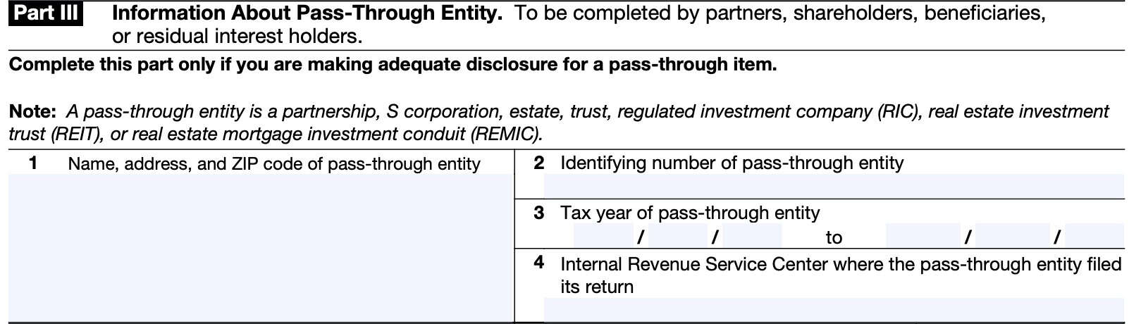 part iii: information about pass-through entity