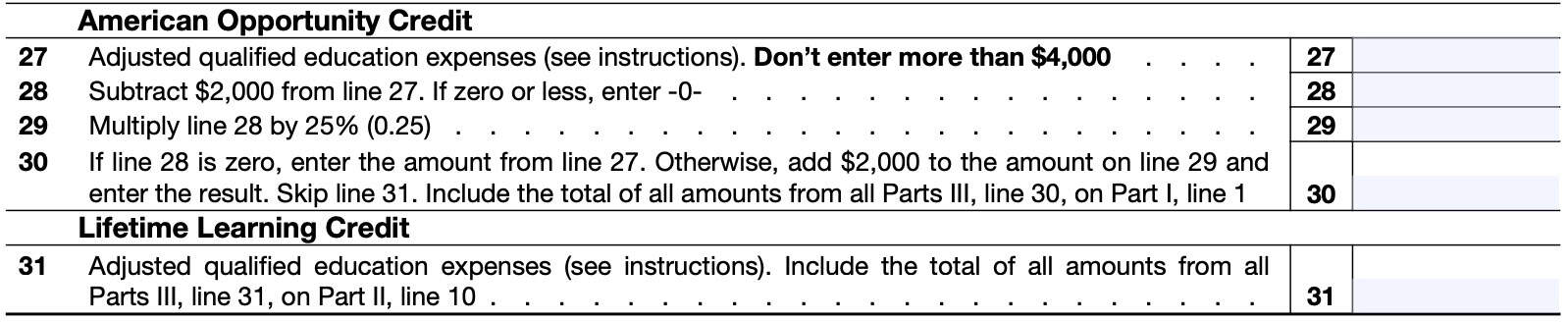 At the bottom of IRS Form 8863, you can calculate either the american opportunity tax credit or lifetime learning credit.