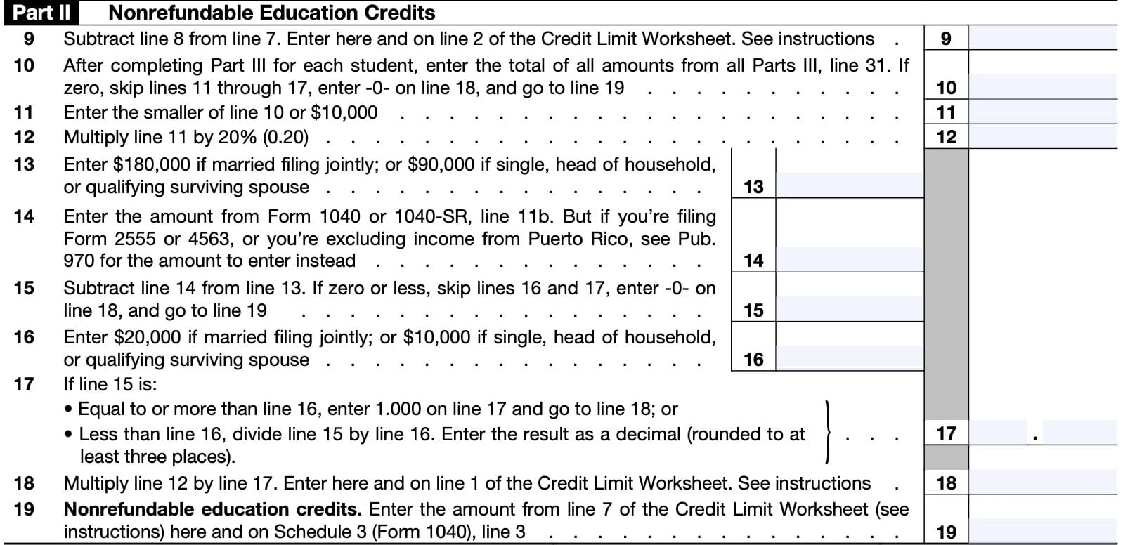 irs form 8863, part ii, nonrefundable education credits