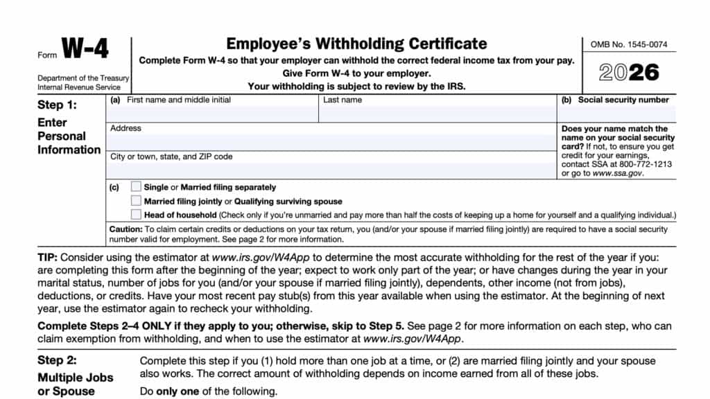 irs form w-4, employee's withholding certificate