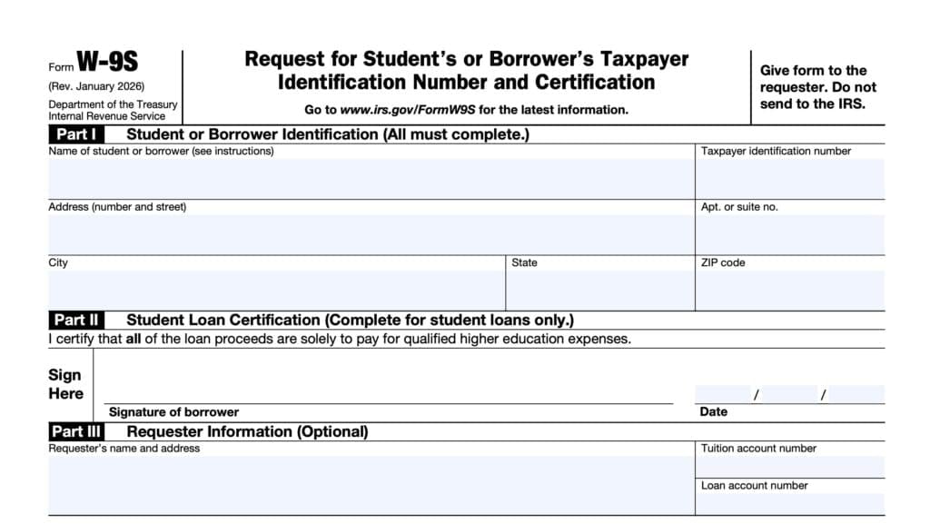 Request for Student’s or Borrower’s Taxpayer Identification Number and Certification