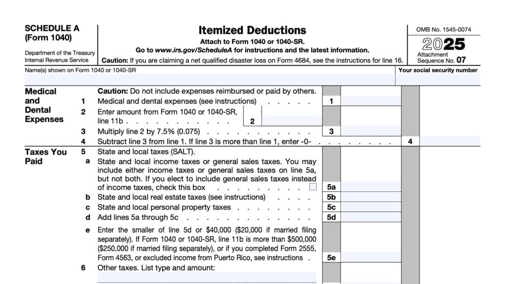 irs schedule a, itemized deductions