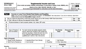 irs schedule e, supplemental income and loss