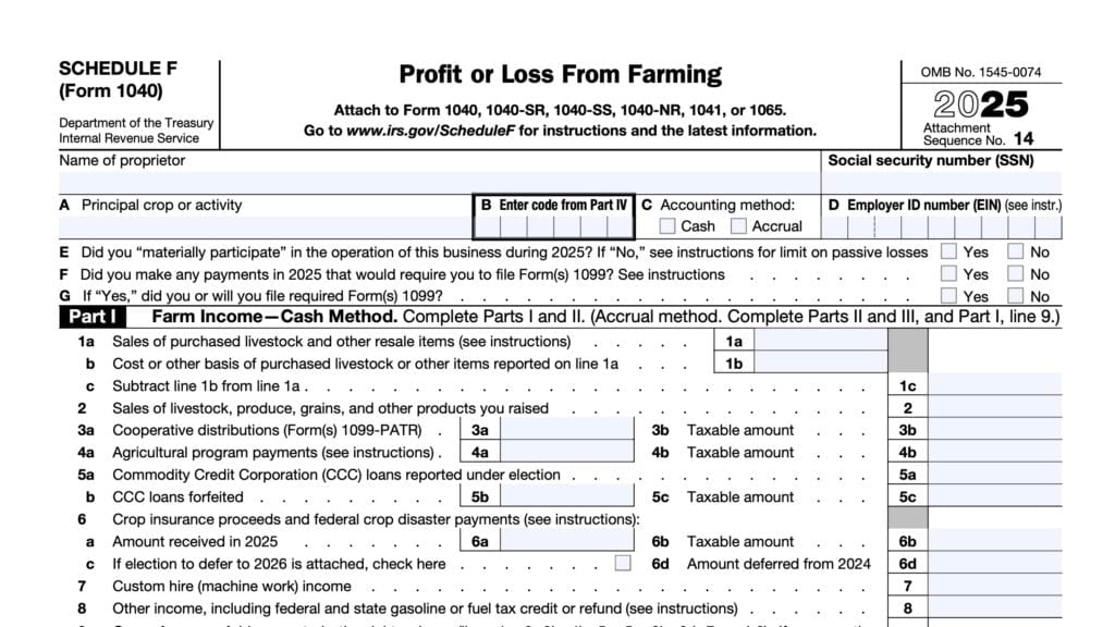 irs schedule f, profit or loss from farming