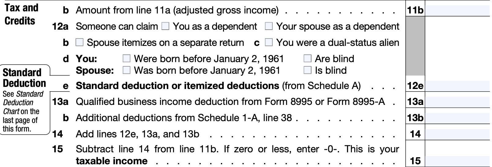 irs form 1040-sr, income, lines 8 through 15
