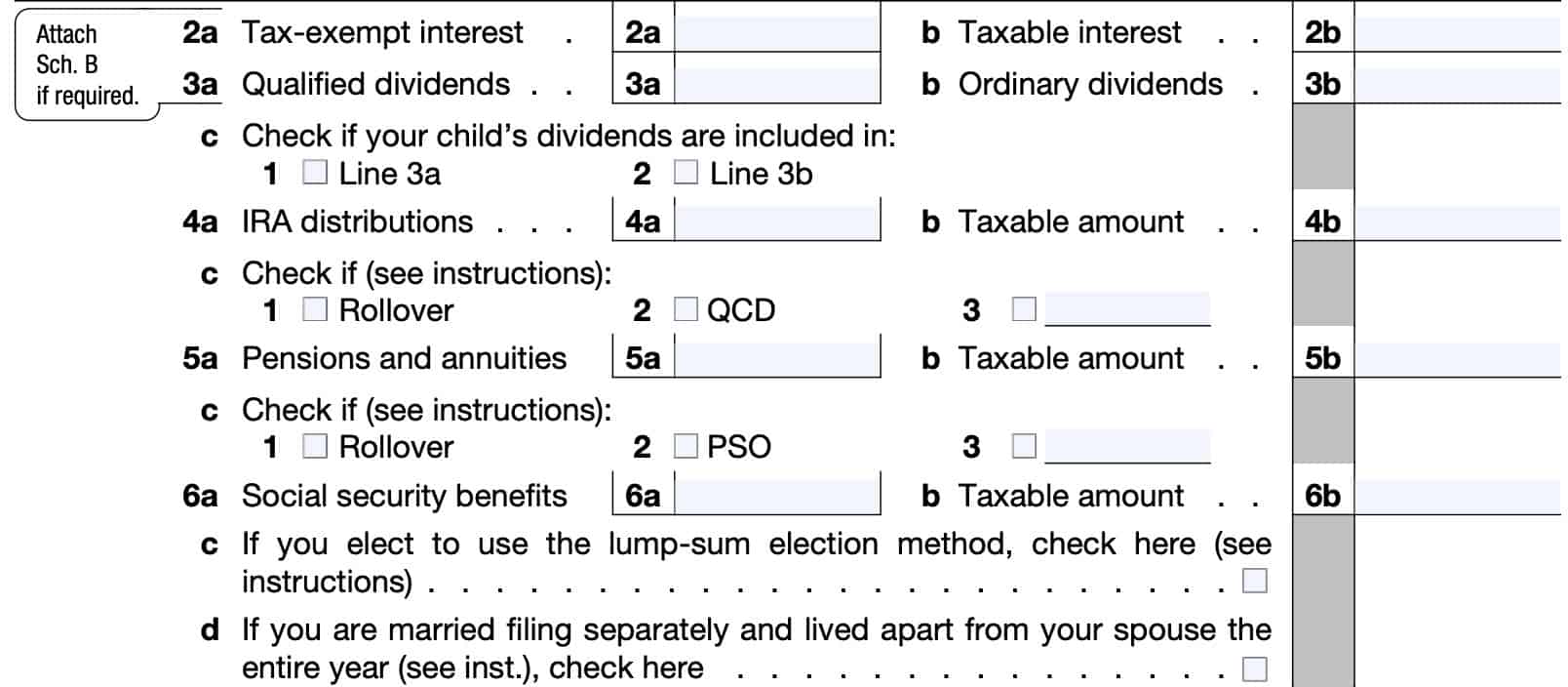 income: lines 2a through 6d
