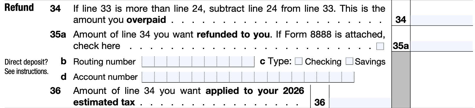 refund, lines 34 through 36
