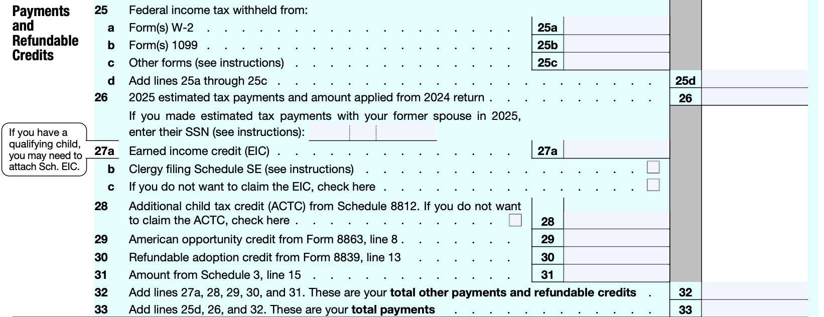 payments and refundable credits
