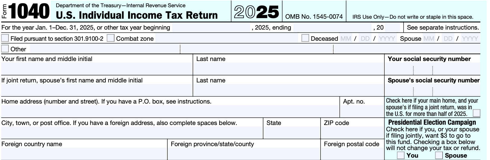 irs form 1040 taxpayer information