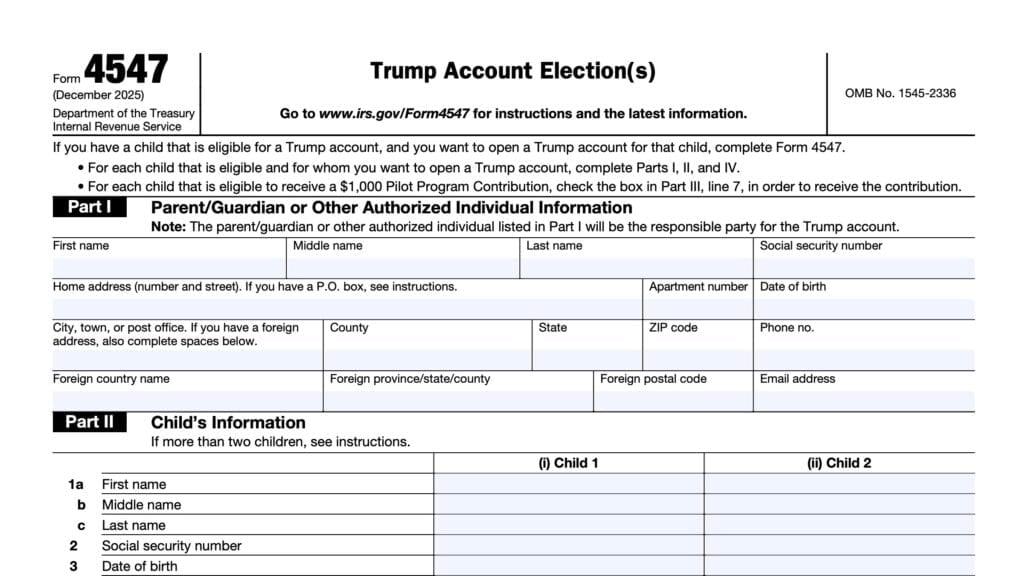 irs form 4547, trump account election(s)