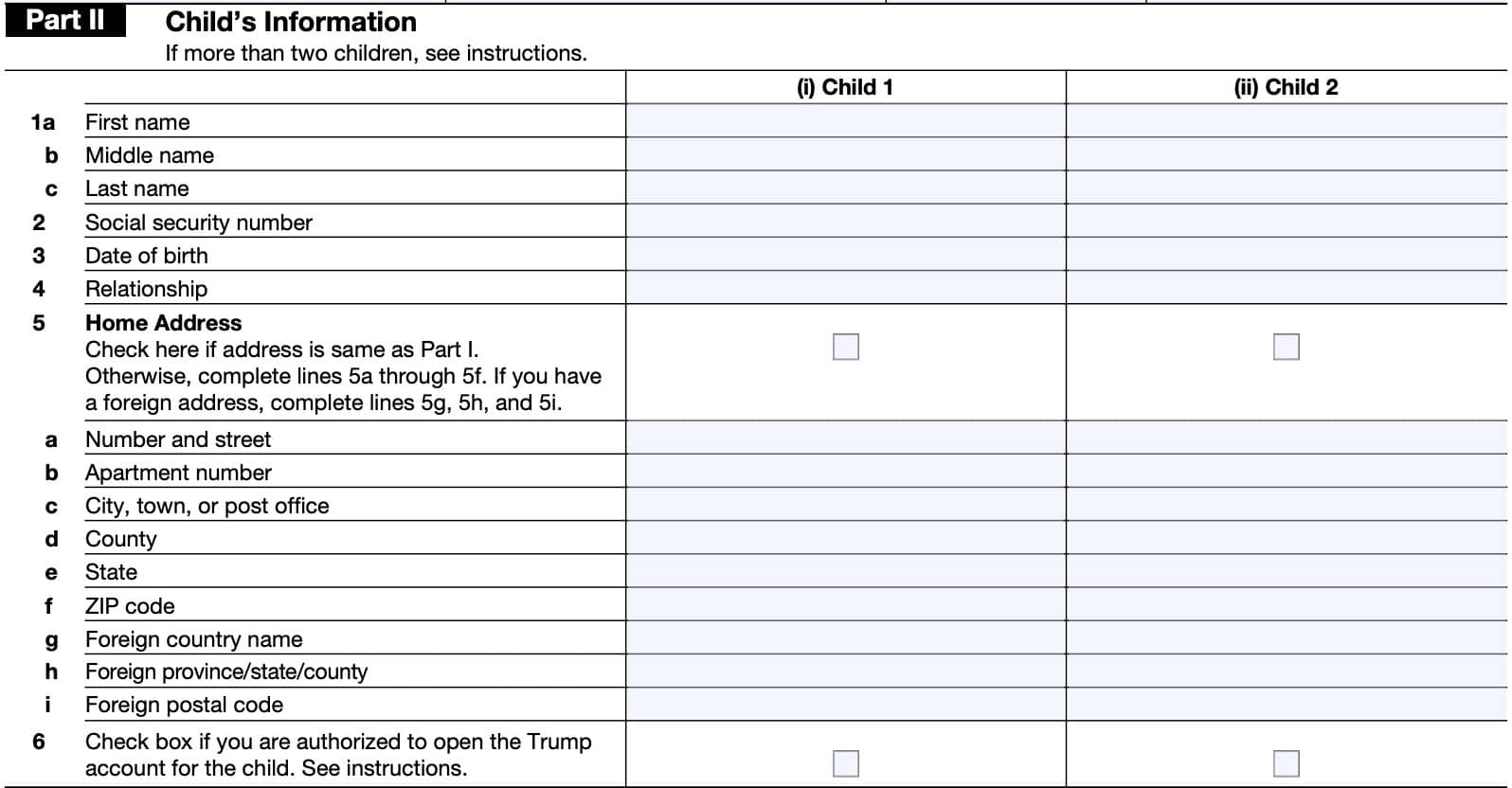 part ii: child's information