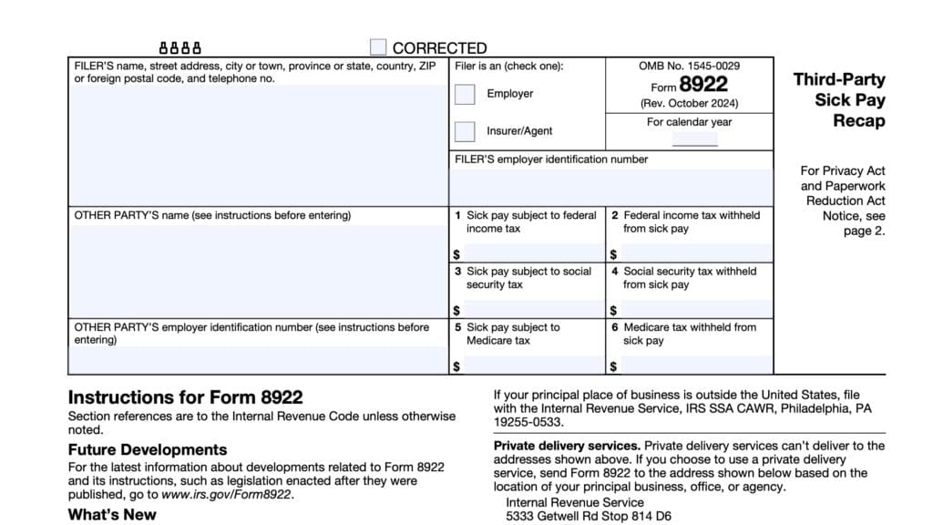 irs form 8922, third party sick pay recap