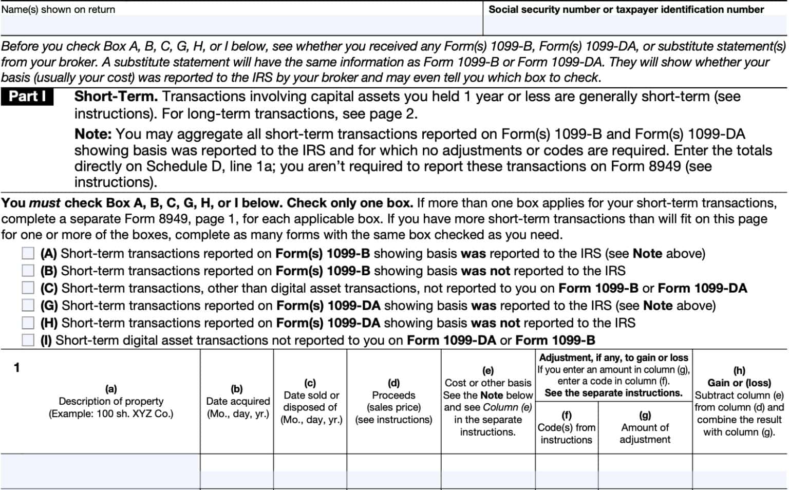 IRS Form 8949 Instructions - Sales & Dispositions of Capital Assets
