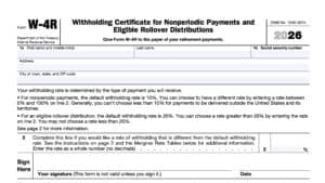 irs form w-4r, withholding certificate for nonperiodic payments and eligible rollover distributions