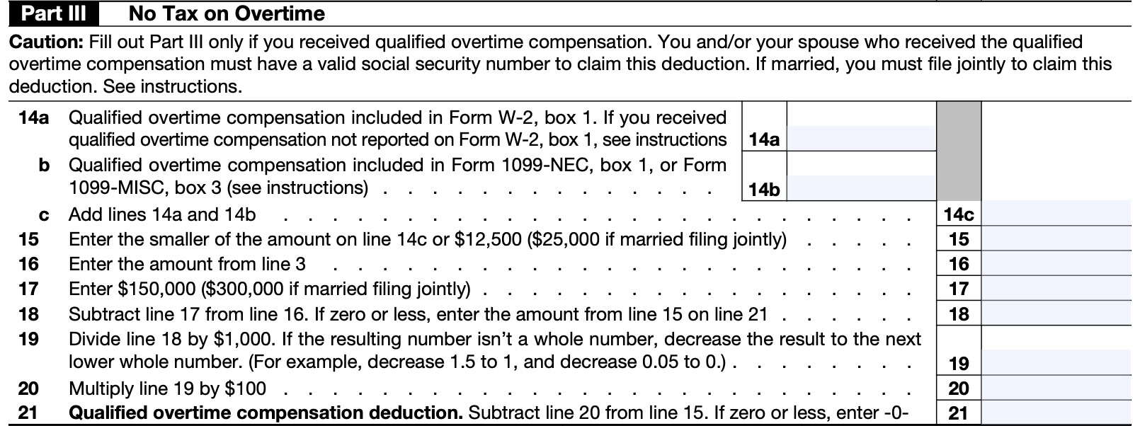 irs schedule 1-a, no tax on overtime