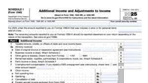 irs schedule 1, additional income and adjustments to income