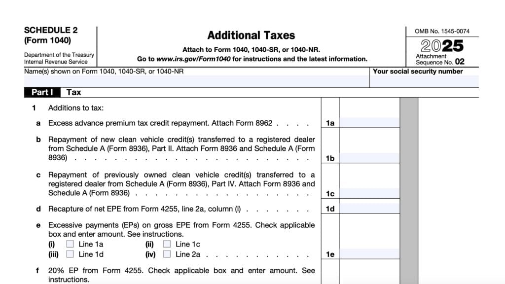 irs schedule 2, additional taxes