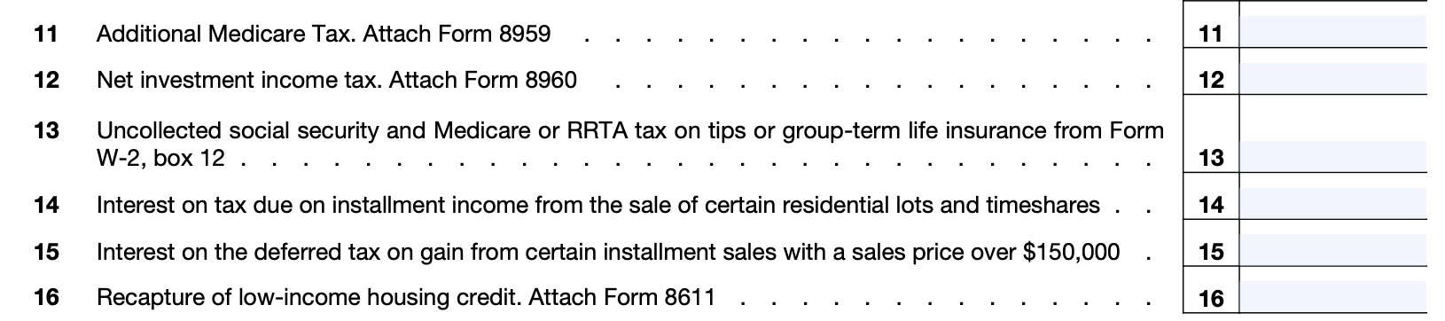 Part II (continued), line 11 through line 16