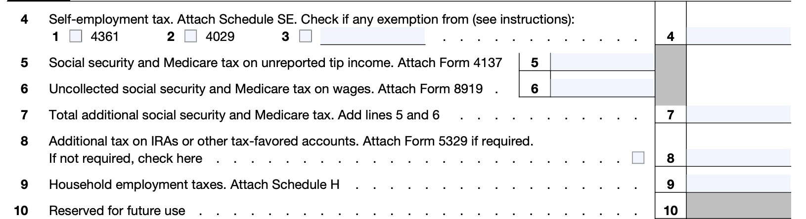 irs schedule 2, Part II, line 4 through line 10

