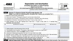 irs form 4562, depreciation and amortization