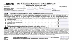 irs form 8453-tr, E-file Declaration or Authorization for Form 1045/1139