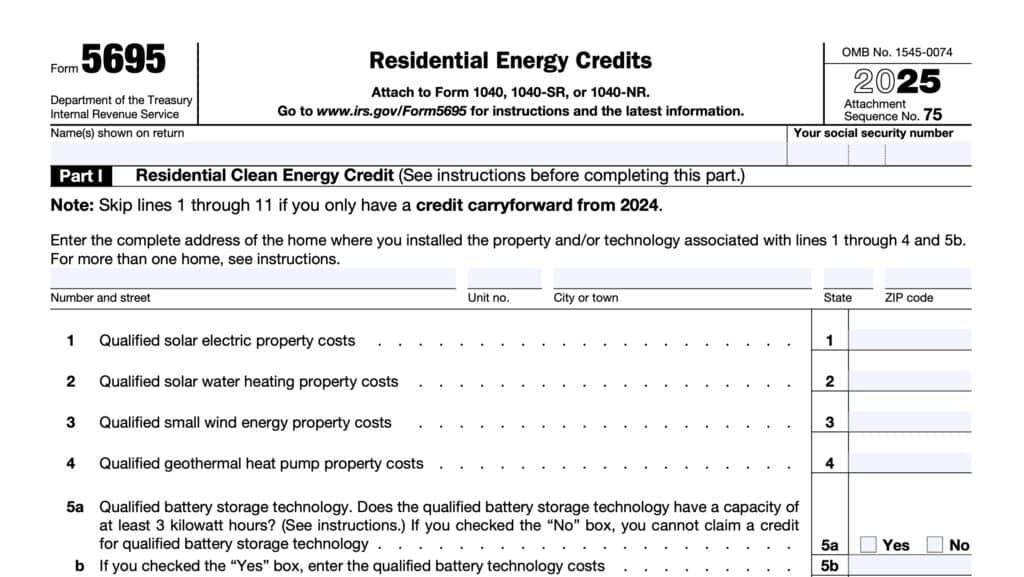 irs form 5695, residential energy credits