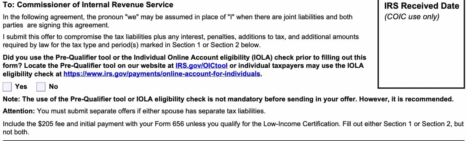 Af Form 656 IRS Form 656 Instructions - Offer In Compromise