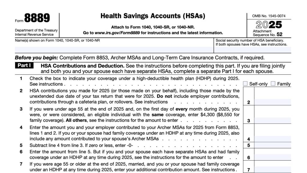 irs form 8889, health savings accounts (HSAs)