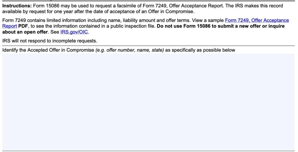 IRS Form 15086 Instructions - OIC Public Inspection File Request