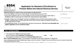 irs form 8554, application for renewal of enrollment to practice before the internal revenue service