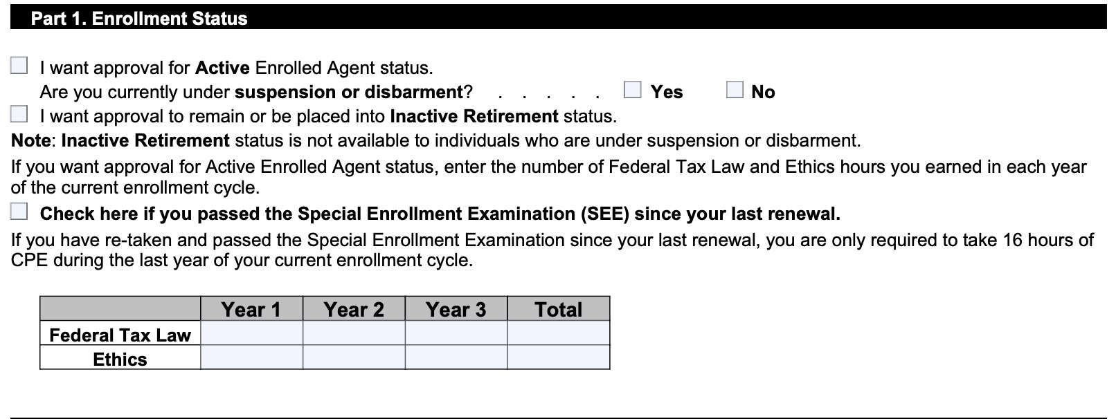 part 1. Enrollment Status