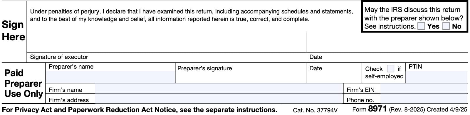 irs form 8971 signature fields